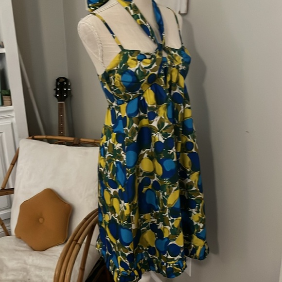 Rebecca Taylor Royal Blue green and olive color Silk Dress size 6 - Picture 4 of 16